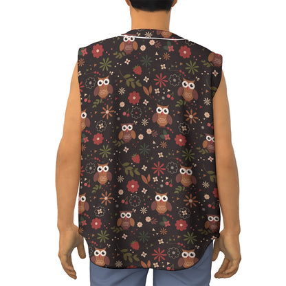 Cute Owl Print Sleeveless Baseball Jersey