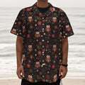 Cute Owl Print Textured Short Sleeve Shirt