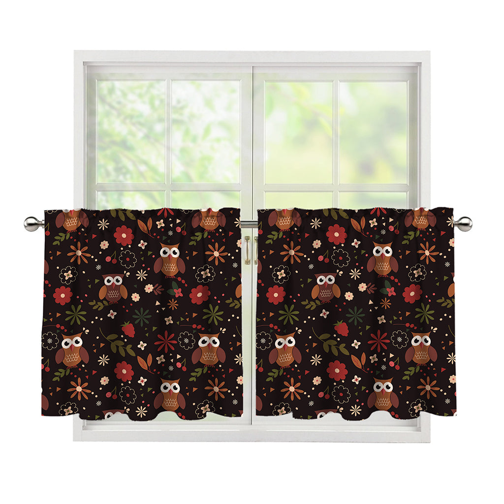 Cute Owl Print Tier Curtains