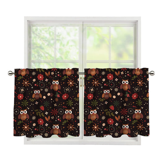 Cute Owl Print Tier Curtains