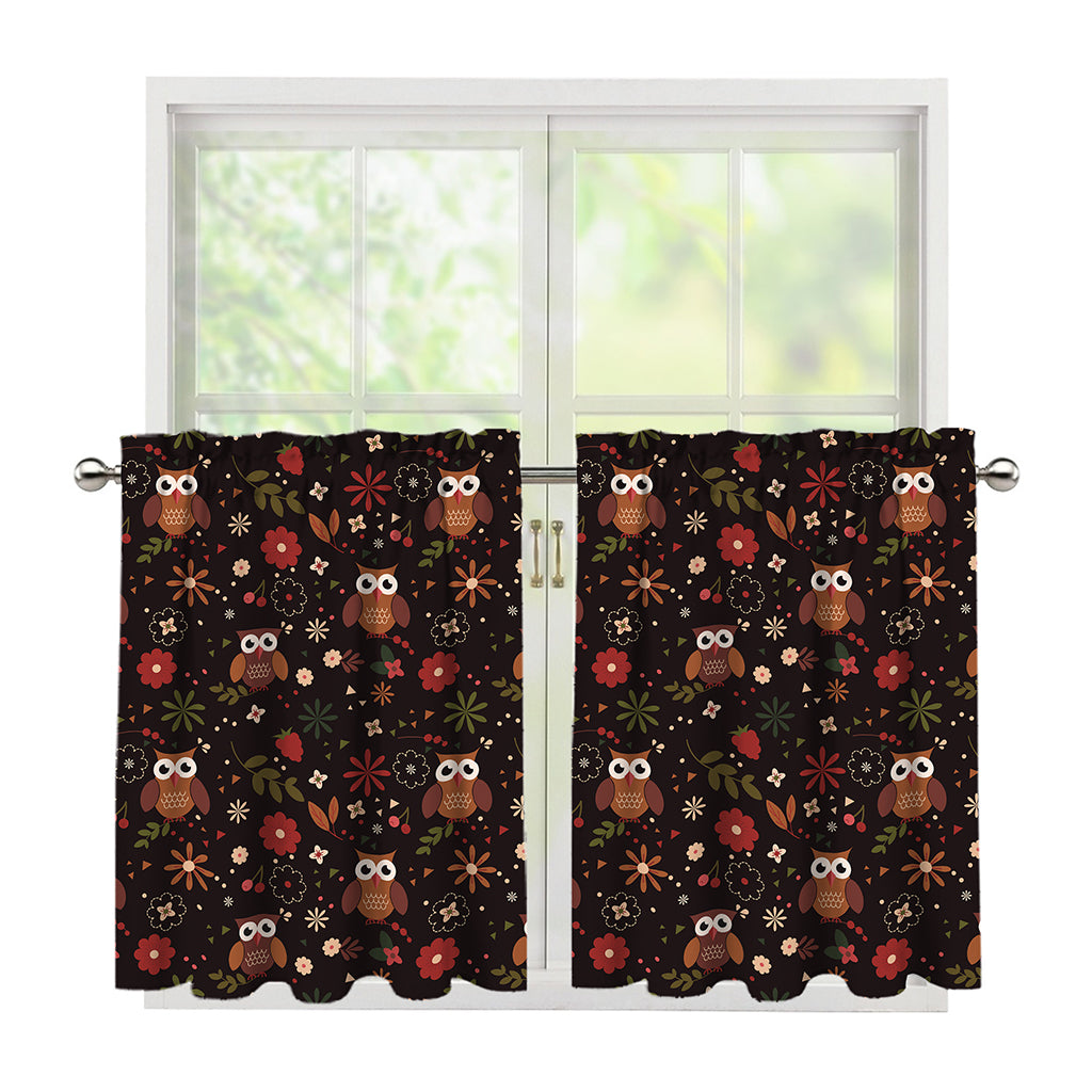 Cute Owl Print Tier Curtains