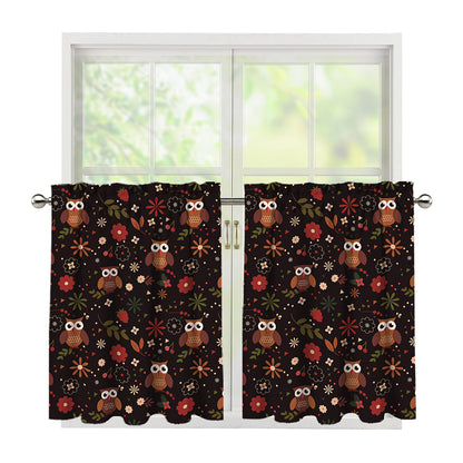 Cute Owl Print Tier Curtains