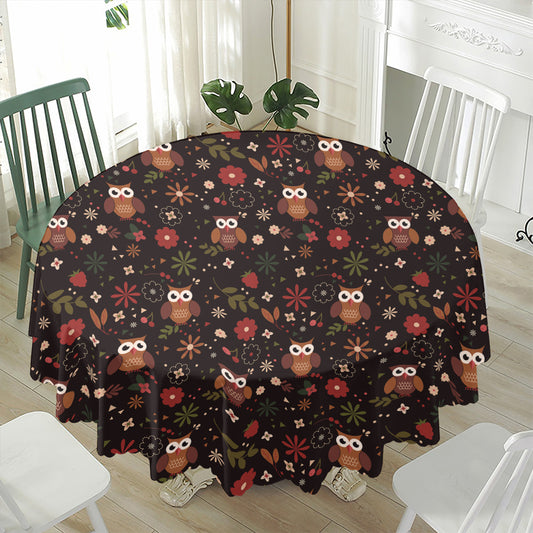 Cute Owl Print Waterproof Round Tablecloth