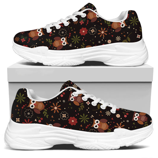 Cute Owl Print White Chunky Shoes
