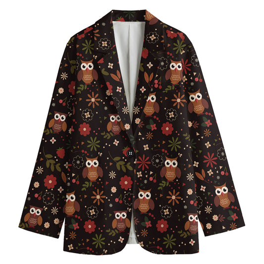Cute Owl Print Women's Blazer