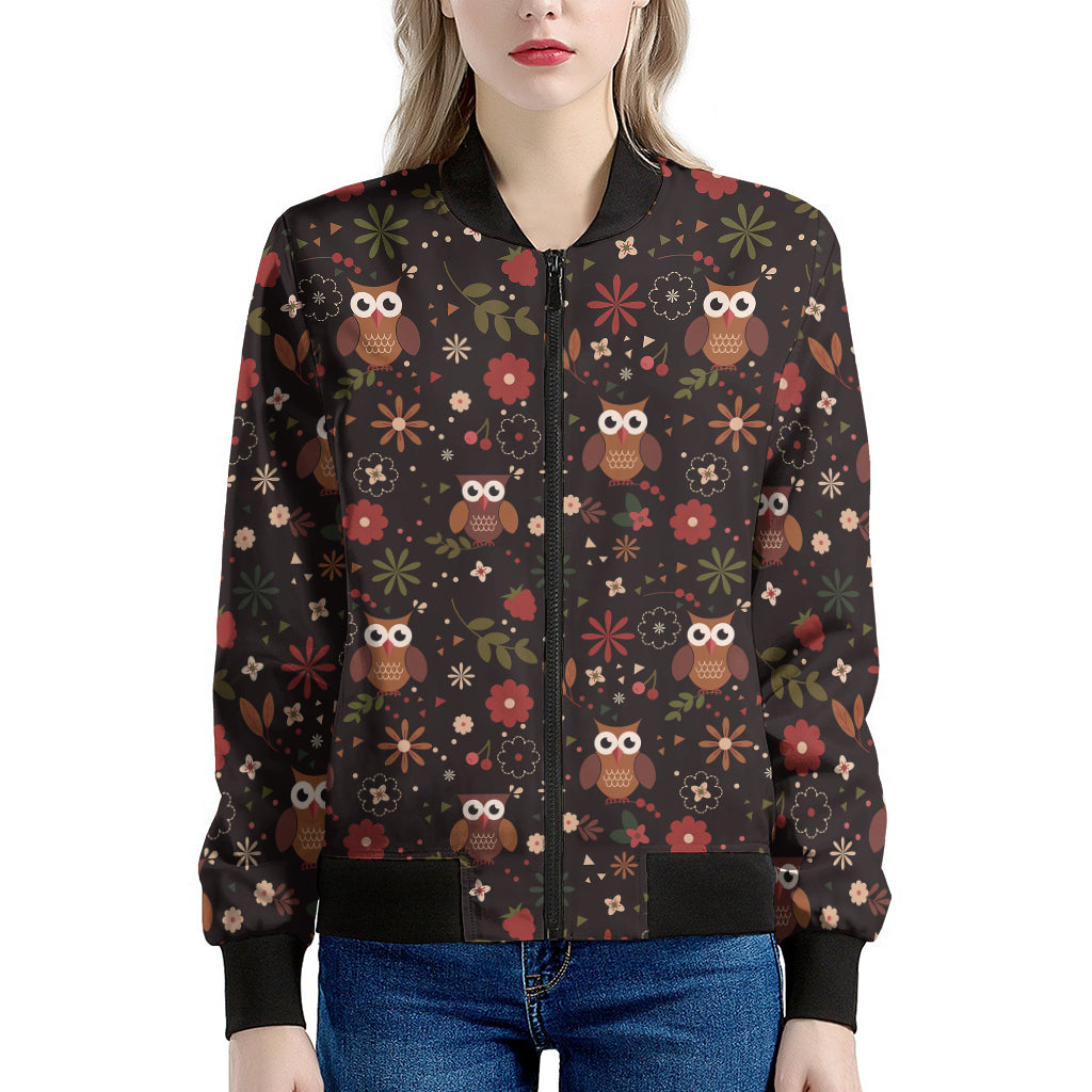 Cute Owl Print Women's Bomber Jacket