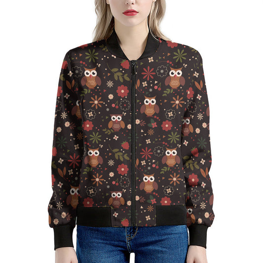 Cute Owl Print Women's Bomber Jacket