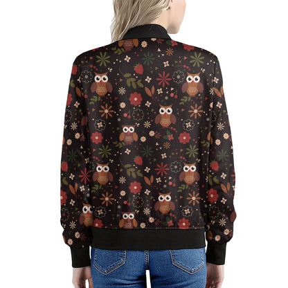 Cute Owl Print Women's Bomber Jacket