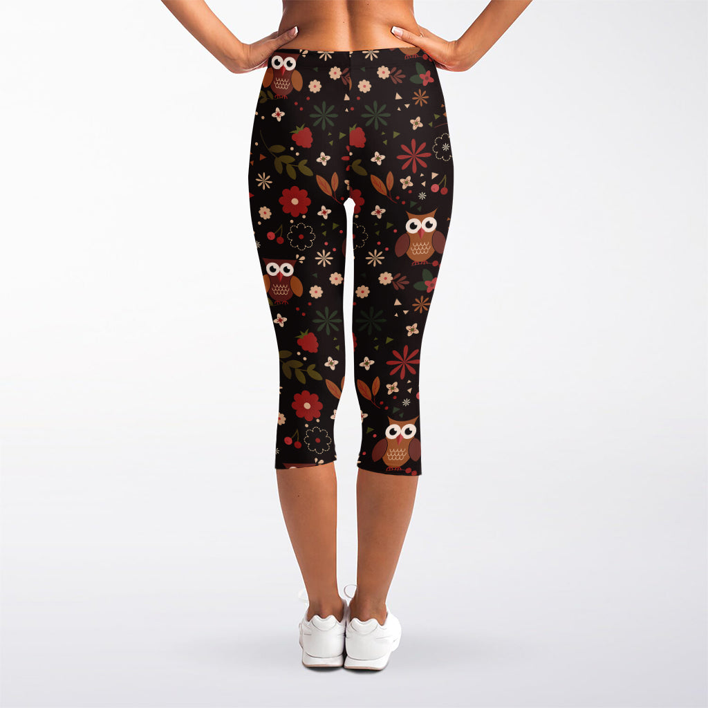 Cute Owl Print Women's Capri Leggings