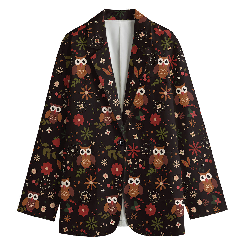 Cute Owl Print Women's Cotton Blazer