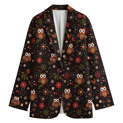 Cute Owl Print Women's Cotton Blazer