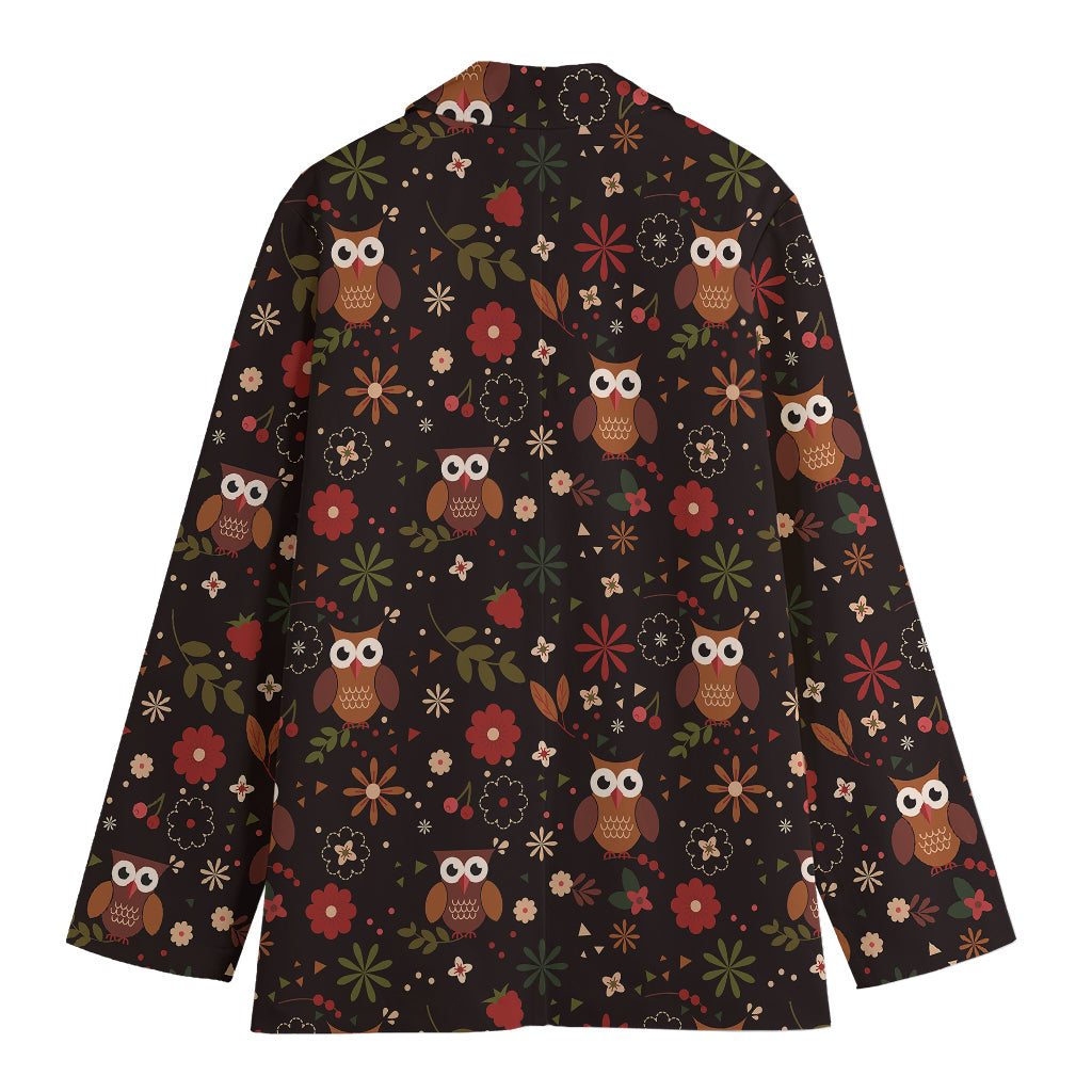 Cute Owl Print Women's Cotton Blazer