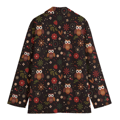 Cute Owl Print Women's Cotton Blazer