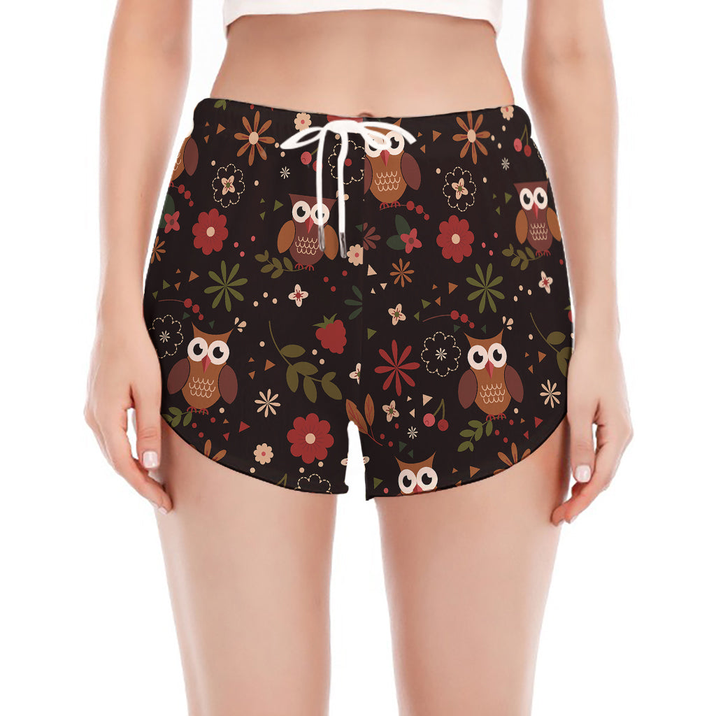 Cute Owl Print Women's Split Running Shorts