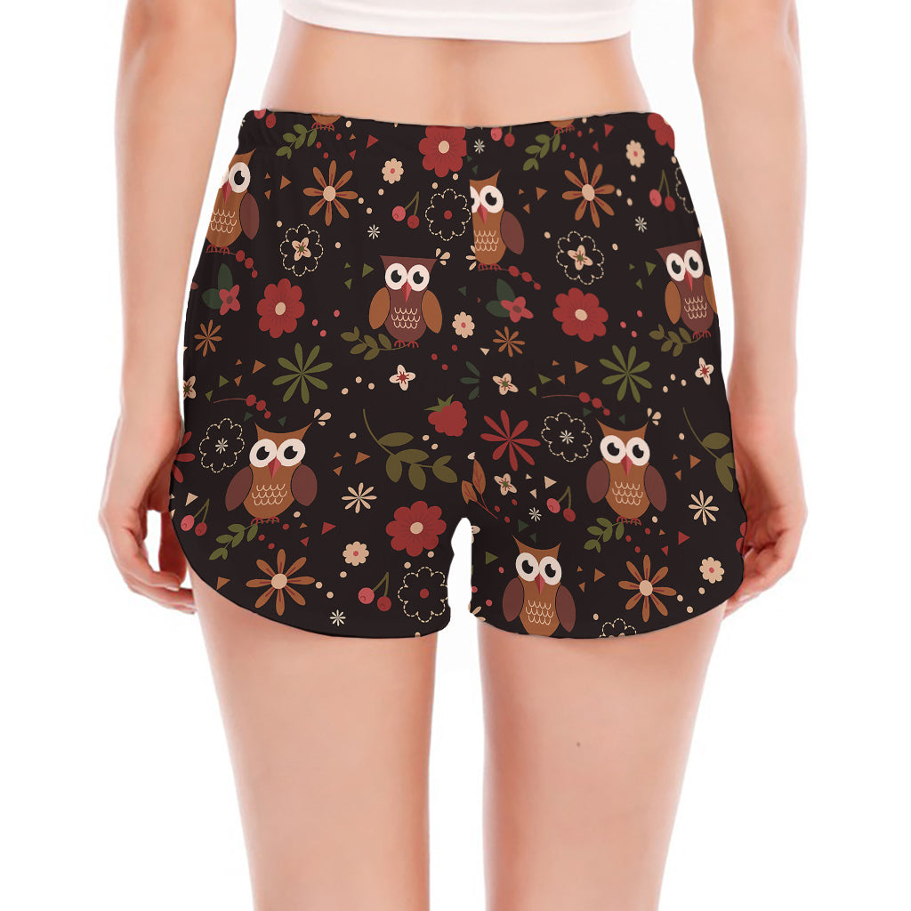 Cute Owl Print Women's Split Running Shorts