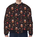 Cute Owl Print Zip Sleeve Bomber Jacket