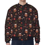 Cute Owl Print Zip Sleeve Bomber Jacket