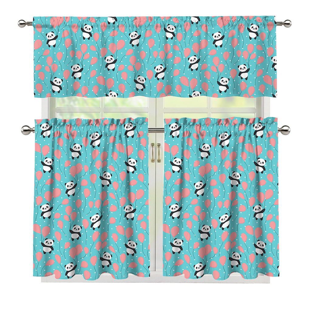 Cute Panda And Balloon Pattern Print 3 Piece Kitchen Curtains