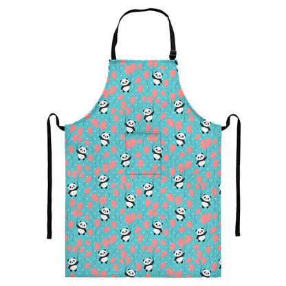 Cute Panda And Balloon Pattern Print Bib Apron With Pocket