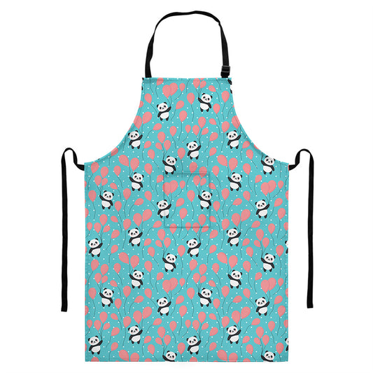 Cute Panda And Balloon Pattern Print Bib Apron With Pocket