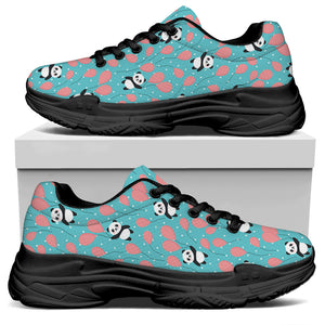 Cute Panda And Balloon Pattern Print Black Chunky Shoes