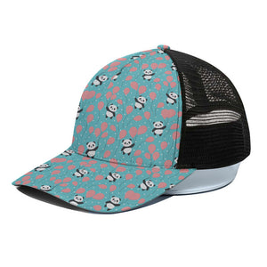 Cute Panda And Balloon Pattern Print Black Mesh Trucker Cap