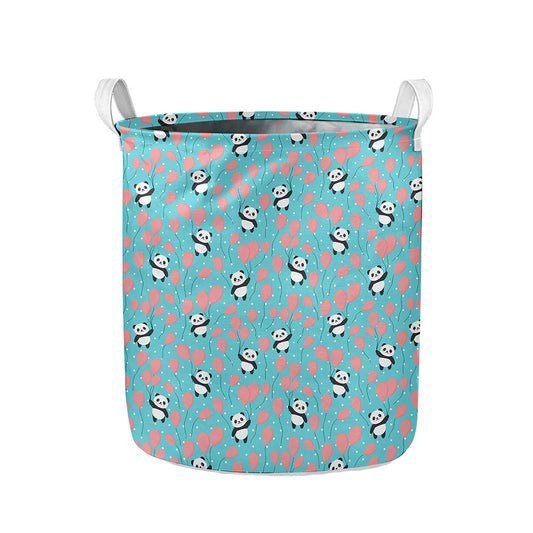 Cute Panda And Balloon Pattern Print Collapsible Laundry Basket