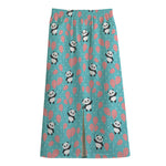 Cute Panda And Balloon Pattern Print Cotton Front Slit Maxi Skirt