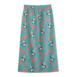 Cute Panda And Balloon Pattern Print Cotton Front Slit Maxi Skirt