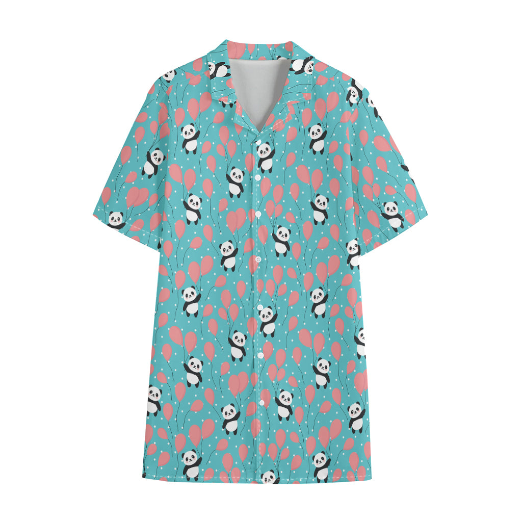 Cute Panda And Balloon Pattern Print Cotton Hawaiian Shirt