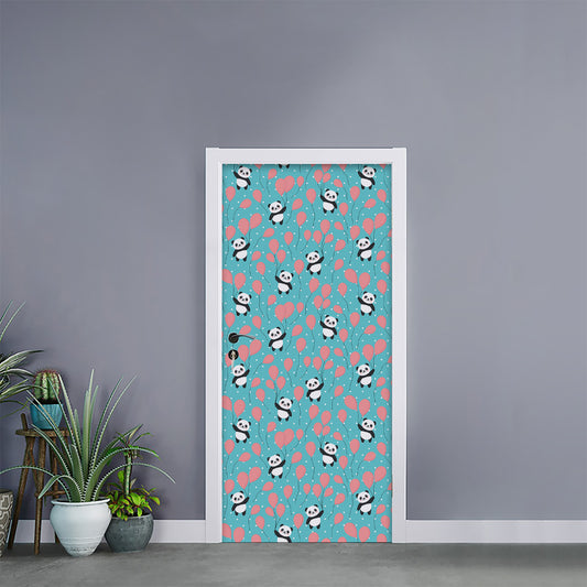 Cute Panda And Balloon Pattern Print Door Sticker