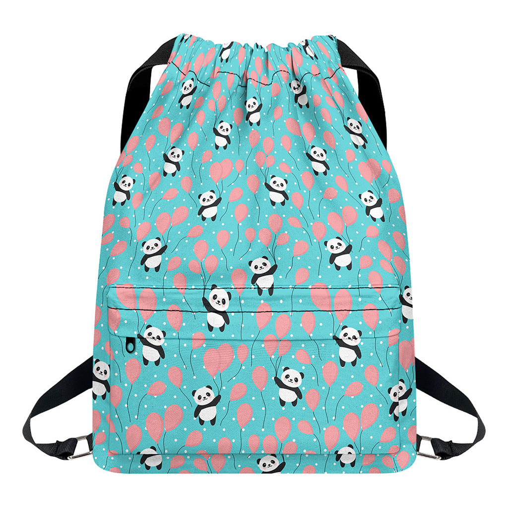Cute Panda And Balloon Pattern Print Drawstring Backpack