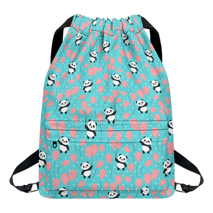 Cute Panda And Balloon Pattern Print Drawstring Backpack