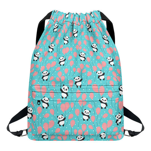 Cute Panda And Balloon Pattern Print Drawstring Backpack