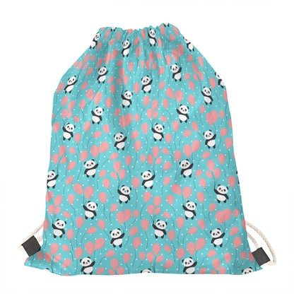 Cute Panda And Balloon Pattern Print Drawstring Bag