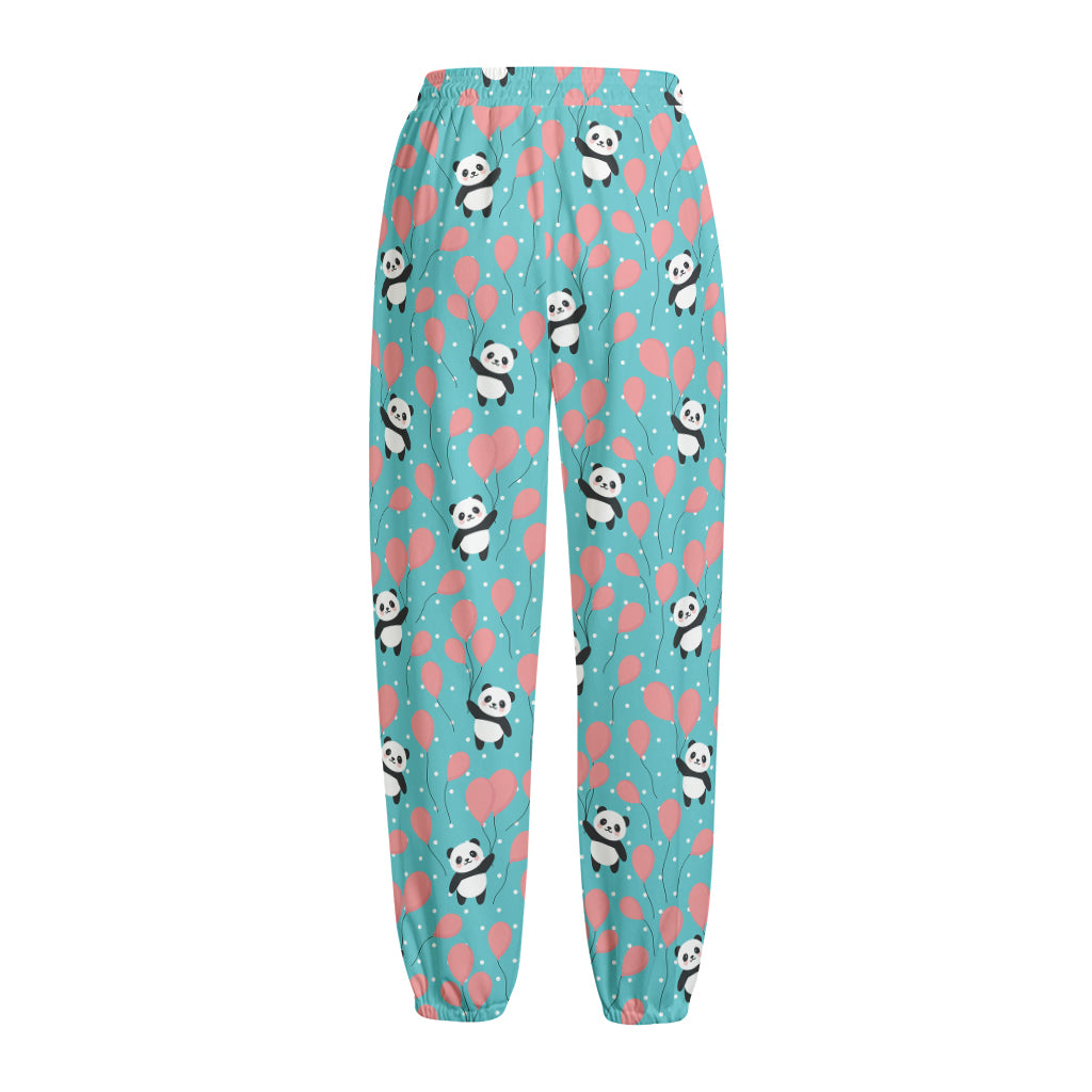 Cute Panda And Balloon Pattern Print Fleece Lined Knit Pants