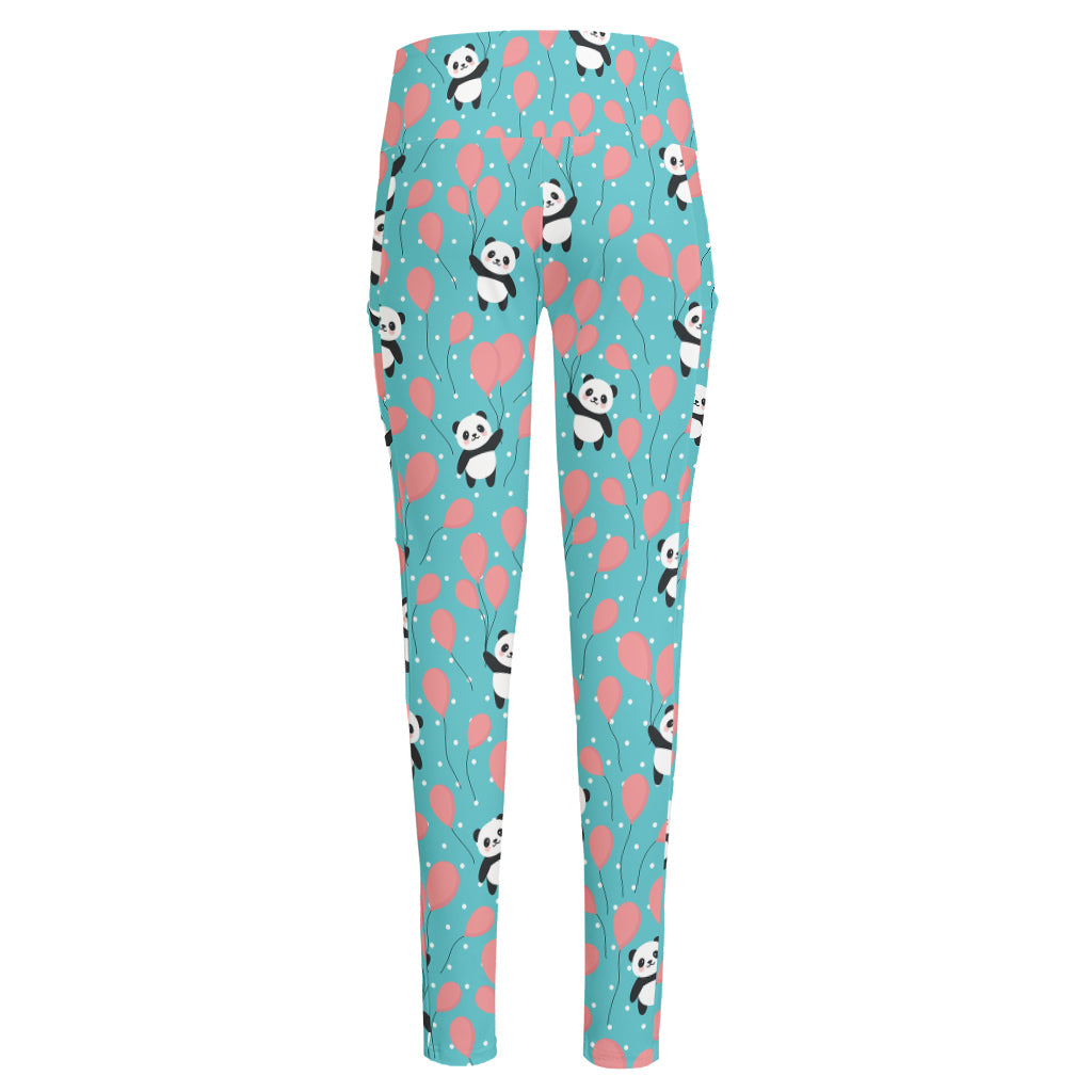 Cute Panda And Balloon Pattern Print High-Waisted Pocket Leggings