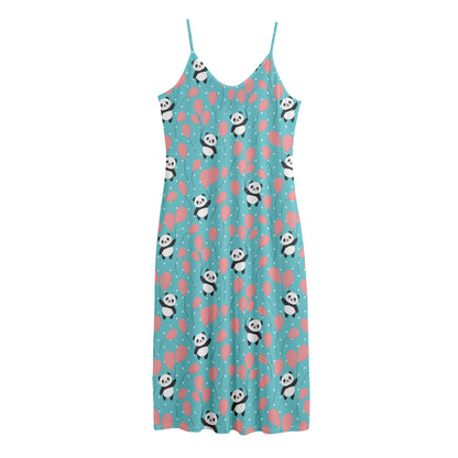 Cute Panda And Balloon Pattern Print Jersey Midi Cami Dress