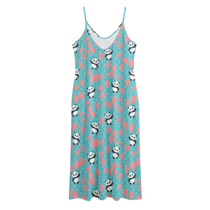 Cute Panda And Balloon Pattern Print Jersey Midi Cami Dress