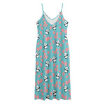 Cute Panda And Balloon Pattern Print Jersey Midi Cami Dress