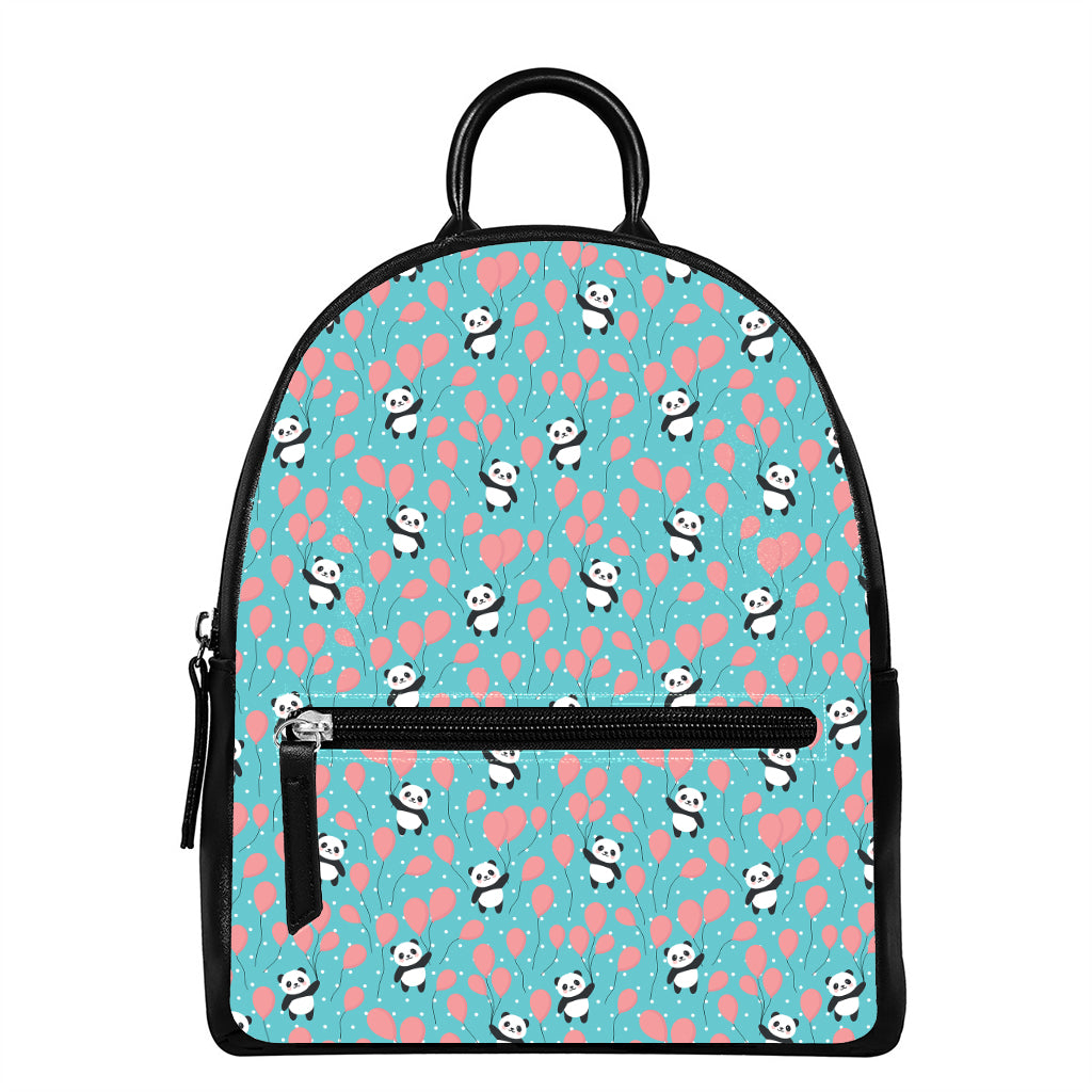 Cute Panda And Balloon Pattern Print Leather Backpack