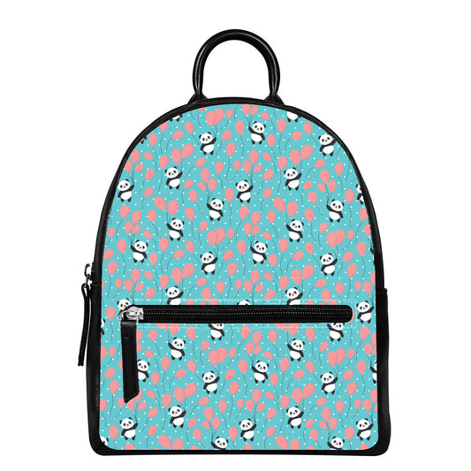 Cute Panda And Balloon Pattern Print Leather Backpack