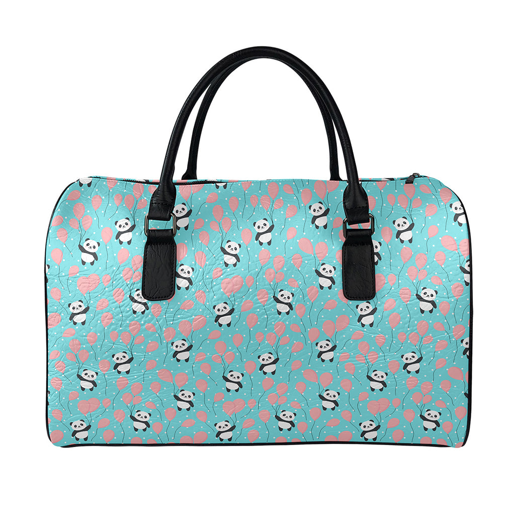 Cute Panda And Balloon Pattern Print Leather Duffle Bag