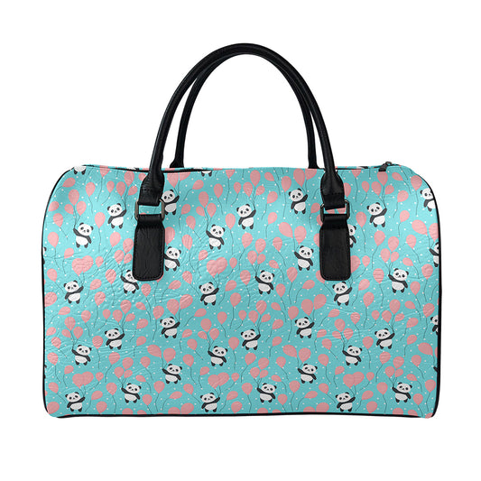 Cute Panda And Balloon Pattern Print Leather Duffle Bag