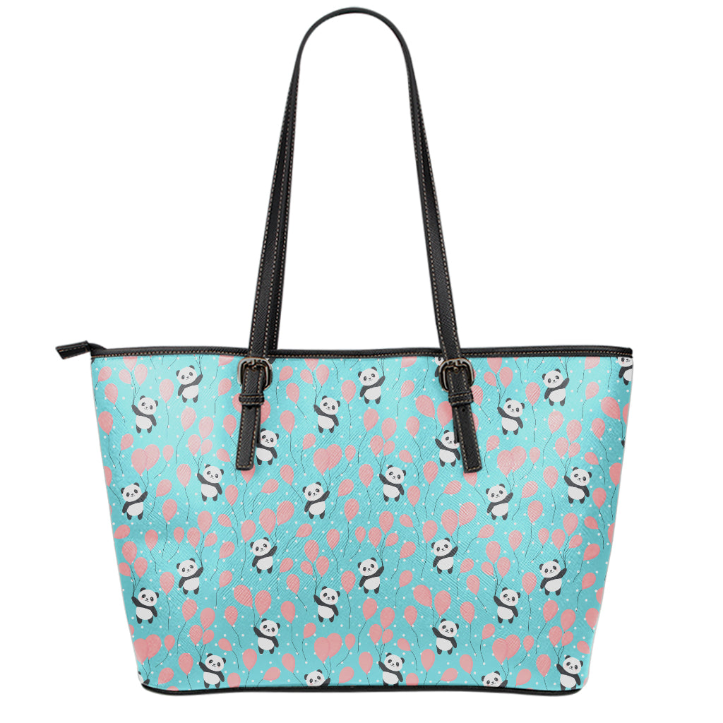 Cute Panda And Balloon Pattern Print Leather Tote Bag