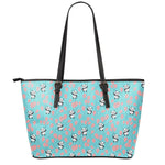 Cute Panda And Balloon Pattern Print Leather Tote Bag