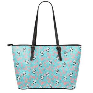 Cute Panda And Balloon Pattern Print Leather Tote Bag