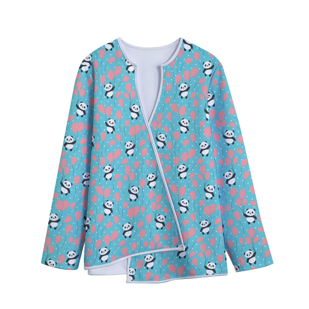 Cute Panda And Balloon Pattern Print Long Sleeve Short Coat