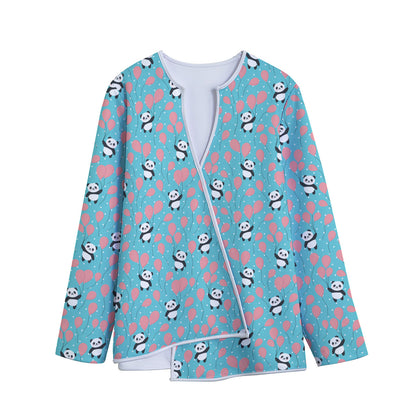 Cute Panda And Balloon Pattern Print Long Sleeve Short Coat