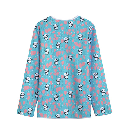 Cute Panda And Balloon Pattern Print Long Sleeve Short Coat